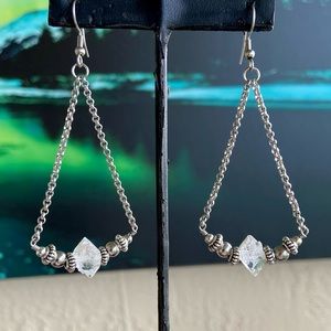 Genuine herkimer diamonds dangly boho stainless steel handmade crystal earrings